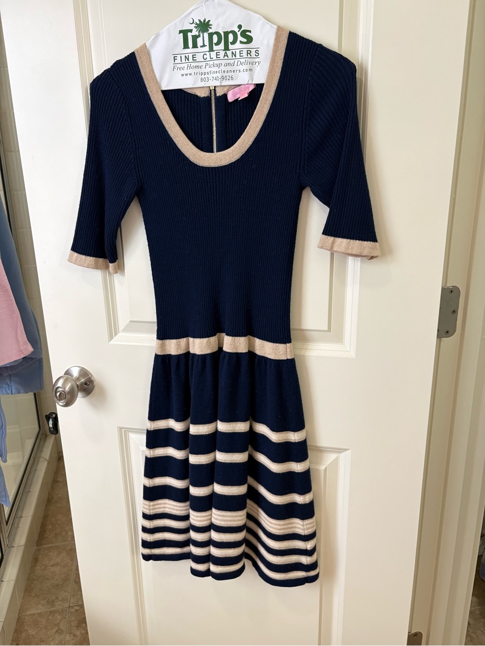 Lilly Pulitzer Navy and Cream Striped Knit Kids Dress